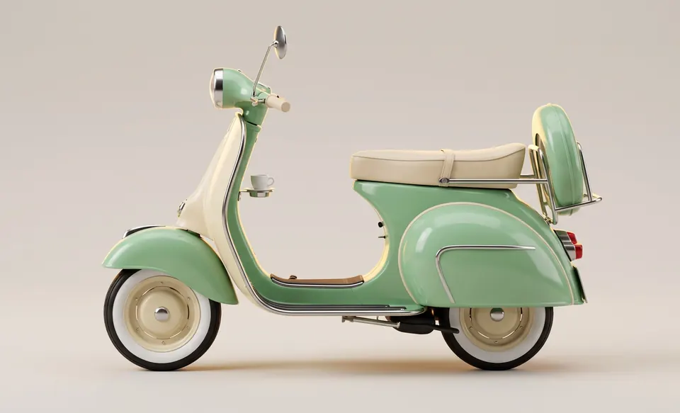 Concept art of the Dolce 150, an original italian-style step-through scooter