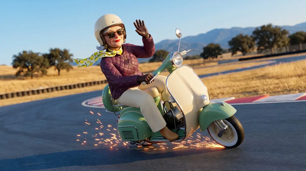 Concept art of Linda riding the Dolce 150