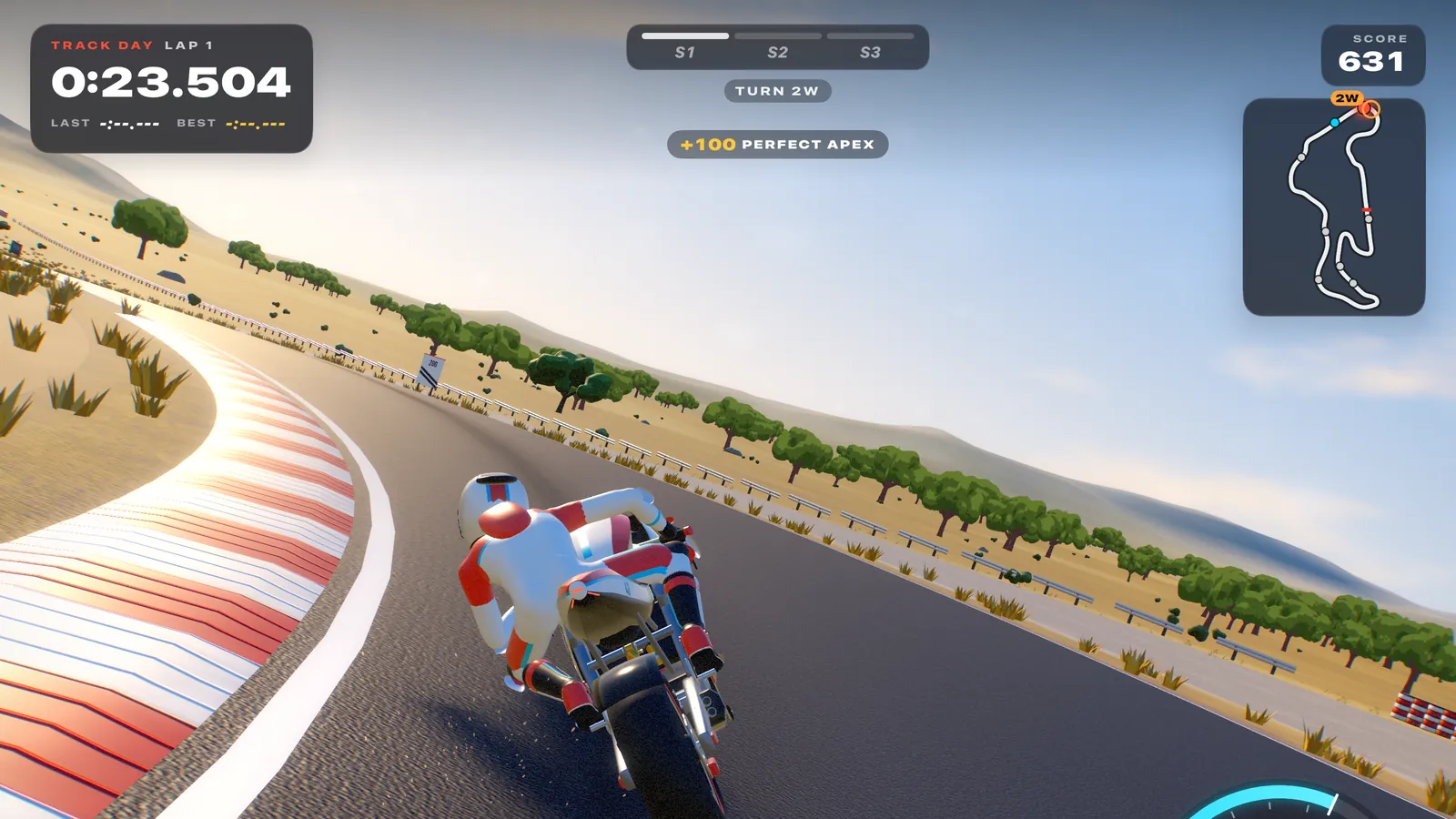 Alex dragging a knee through a corner on the KD-1000 RR, close chase camera